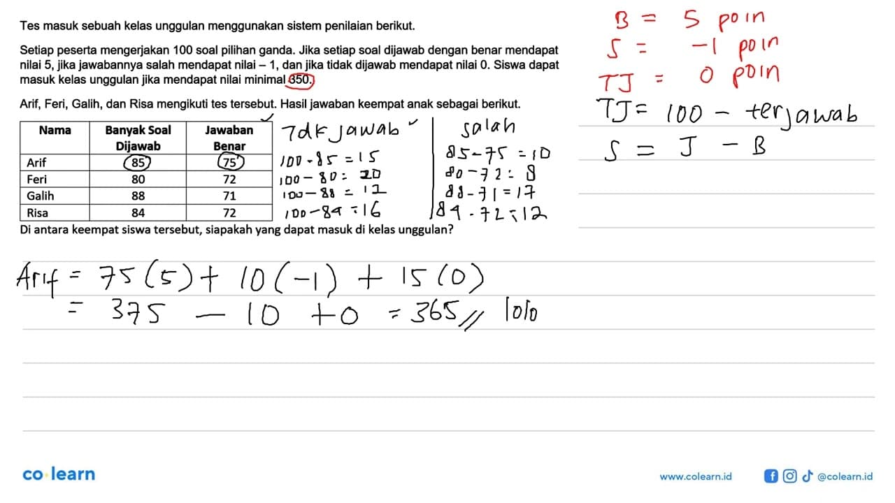 Tes masuk sebuah kelas unggulan menggunakan sistem