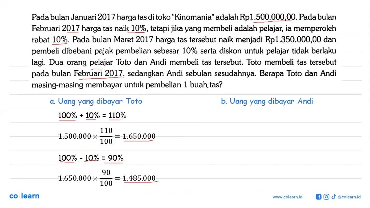 Pada bulan Januari 2017 harga tas di toko 'Kinomania'