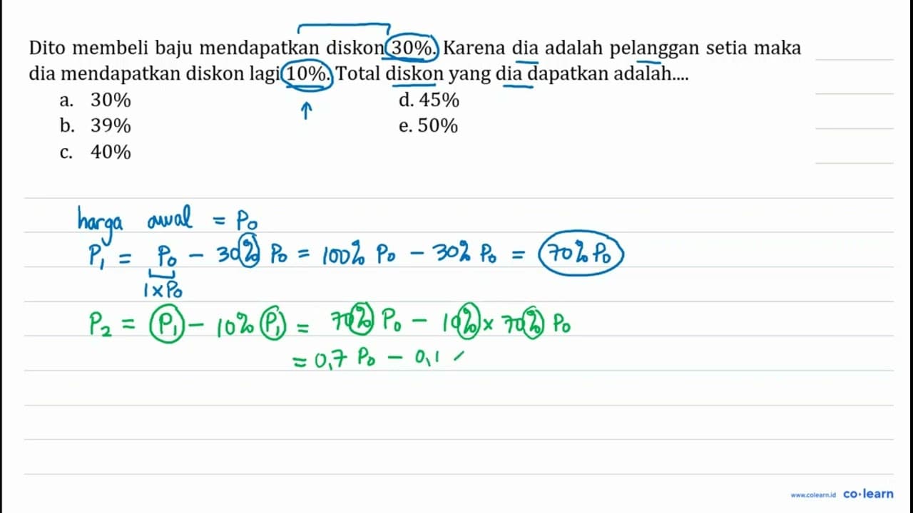 Dito membeli baju mendapatkan diskon 30%. Karena dia adalah