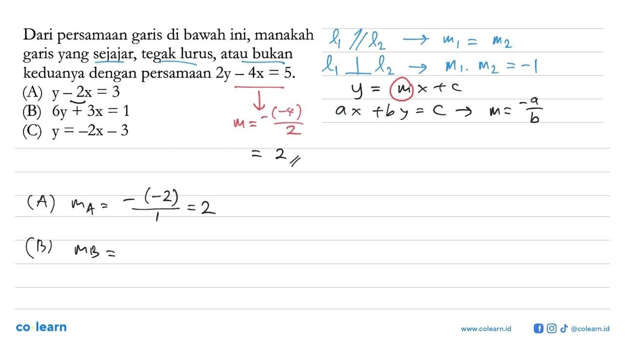 Dari persamaan di bawah ini, manakah garis garis yang