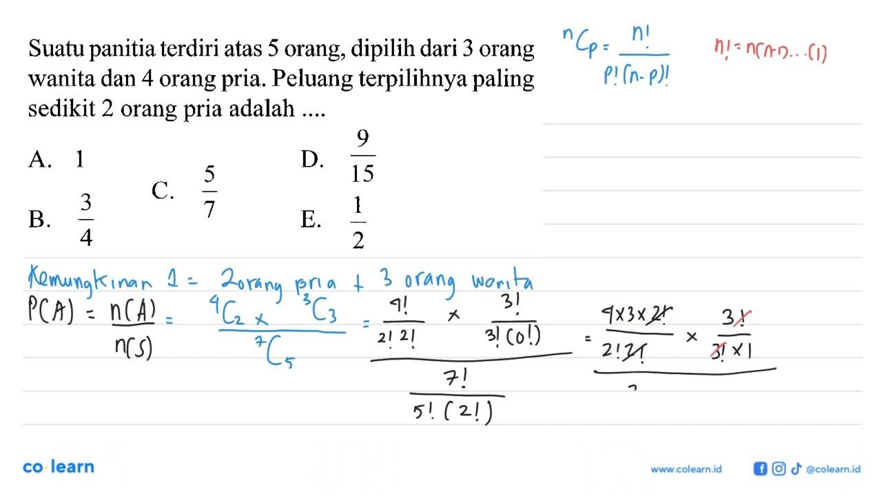 Suatu panitia terdiri atas 5 orang, dipilih dari 3 orang