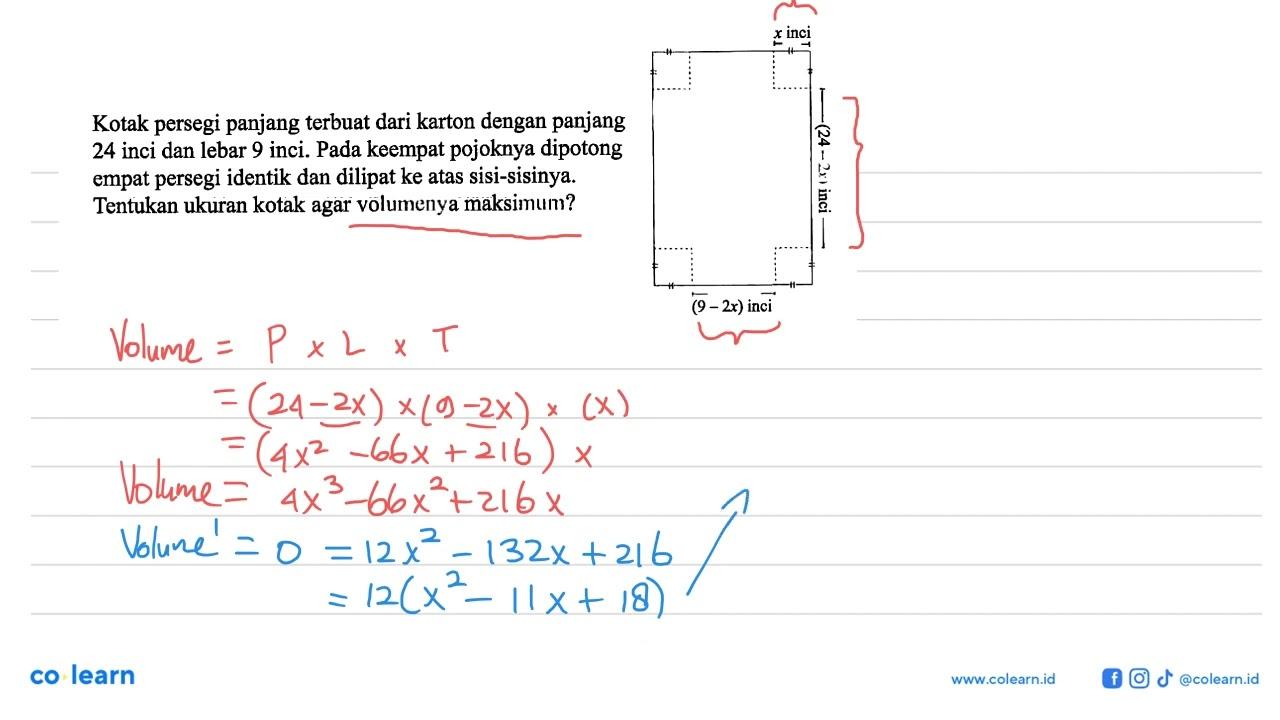 Kotak persegi panjang terbuat dari karton dengan panjang 24