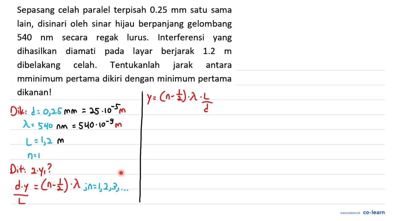 Sepasang celah paralel terpisah 0.25 mm satu sama lain,