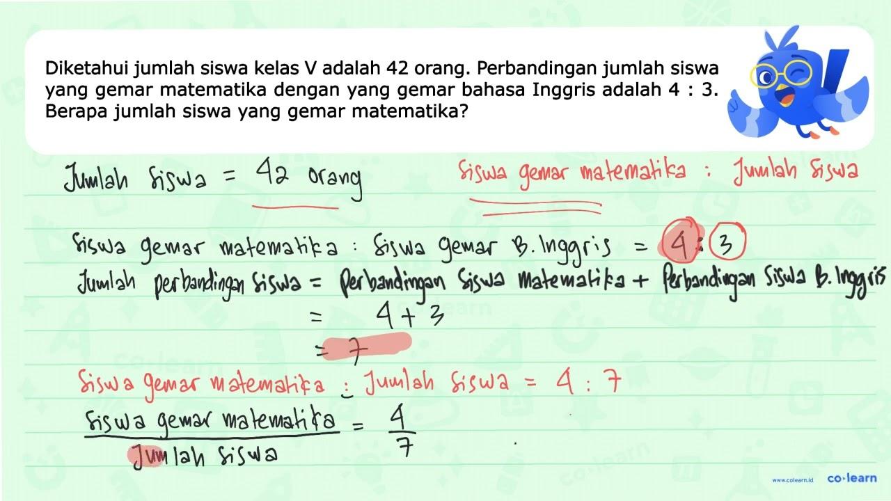 Diketahui jumlah siswa kelas V adalah 42 orang.