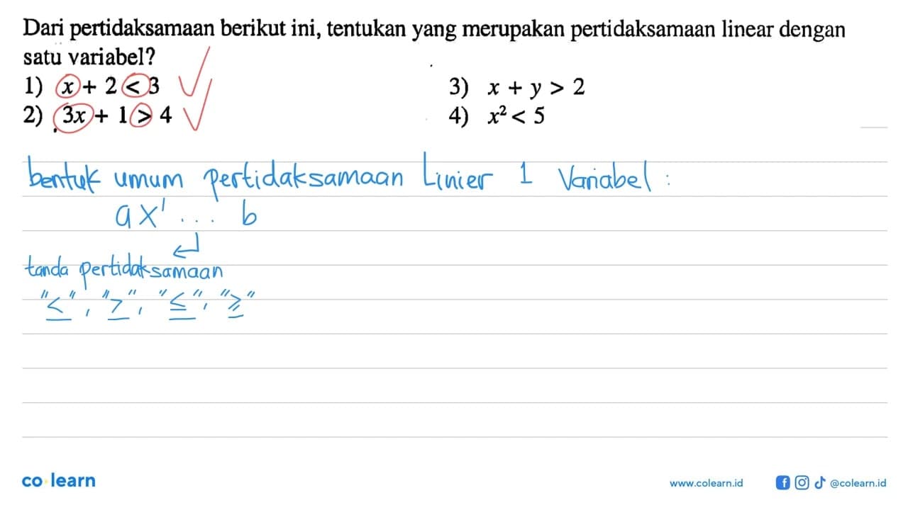 Dari pertidaksamaan berikut ini, tentukan yang merupakan