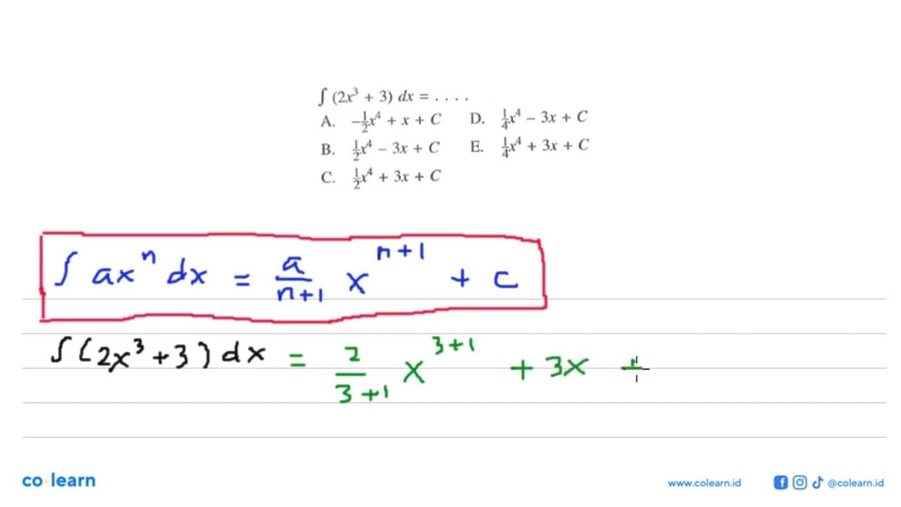 integral (2x^3+3) dx=....