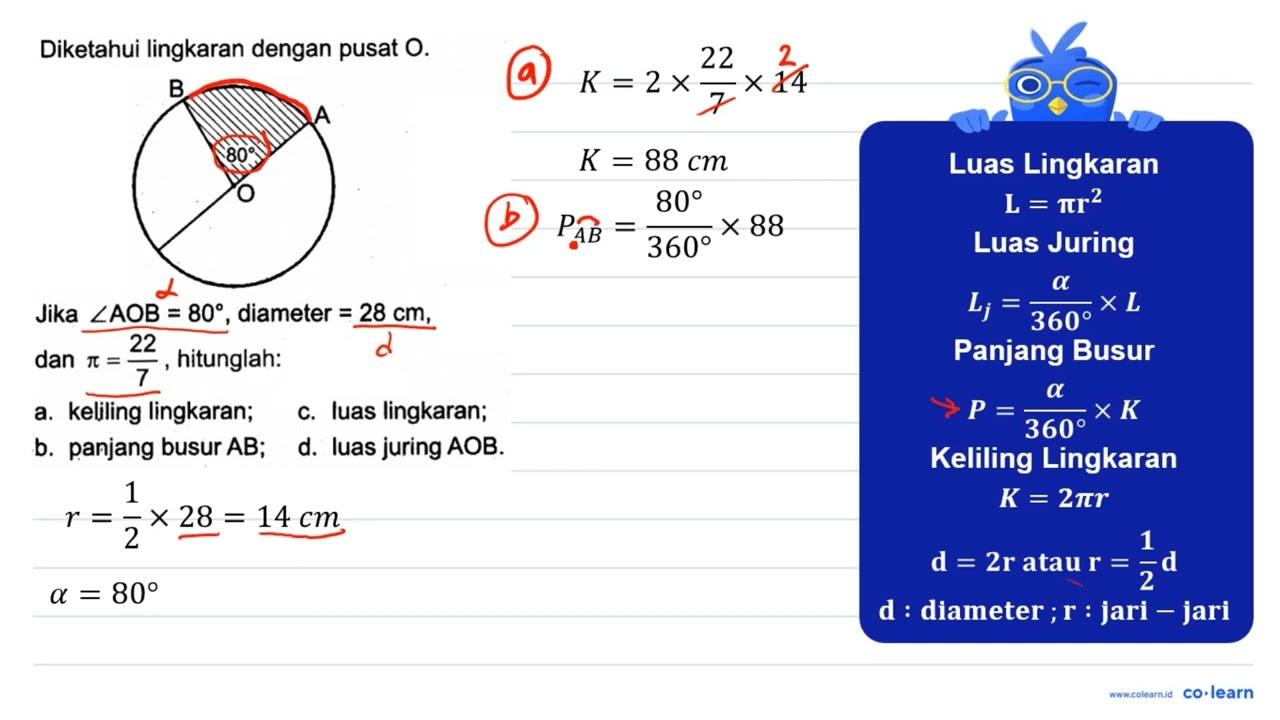 Diketahui lingkaran dengan pusat O. B A O 80 Jika sudut