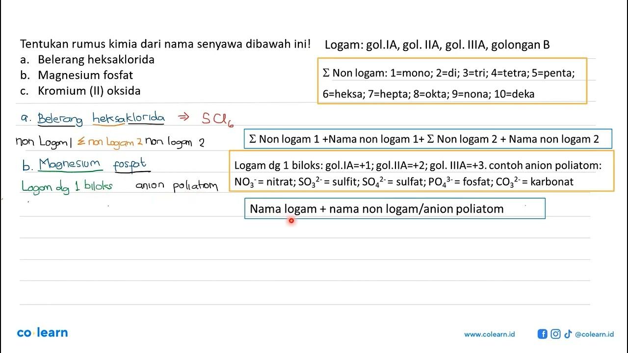 Tentukan rumus kimia dan nama senyawa di bawah ini! a.