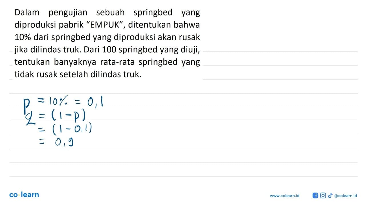 Dalam pengujian sebuah springbed yang diproduksi pabrik