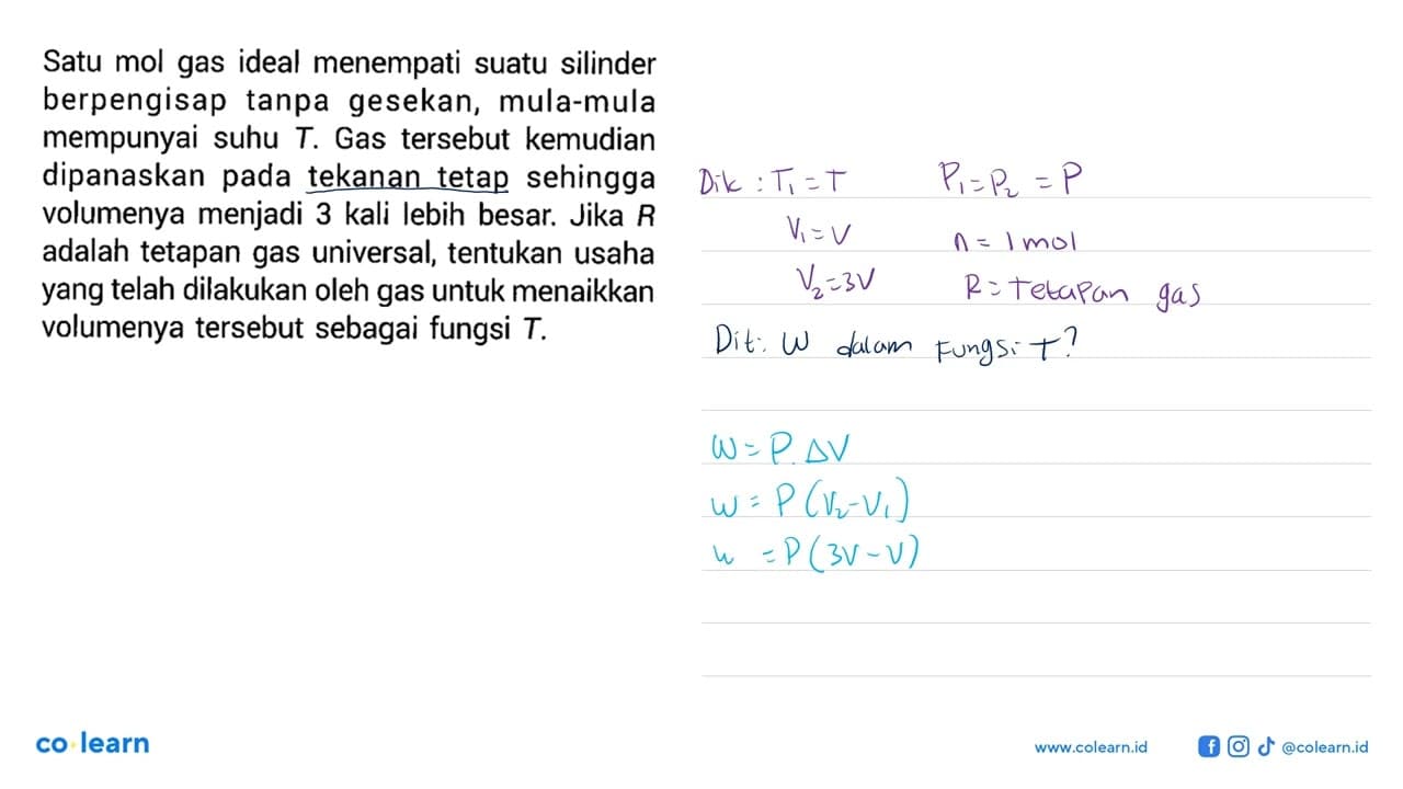 Satu mol gas ideal menempati suatu silinder berpengisap