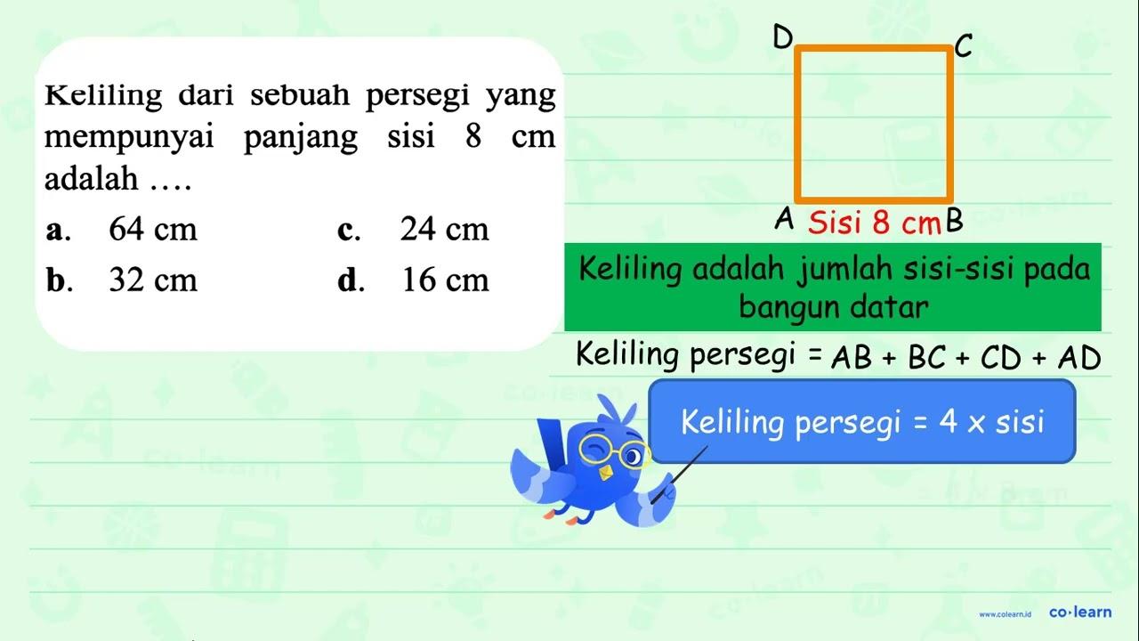 Keliling dari sebuah persegi yang mempunyai panjang sisi 8