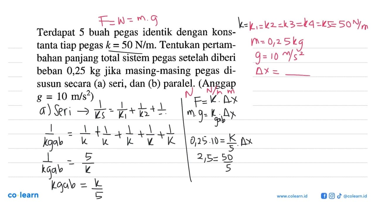 Terdapat 5 buah pegas identik dengan konstanta tiap pegas k