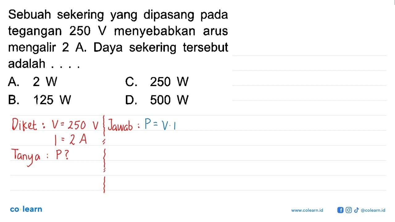 Sebuah sekering yang dipasang pada tegangan 250 V