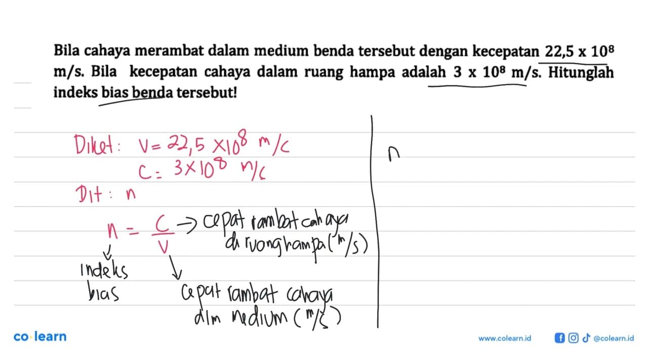 Bila cahaya merambat dalam medium benda tersebut dengan