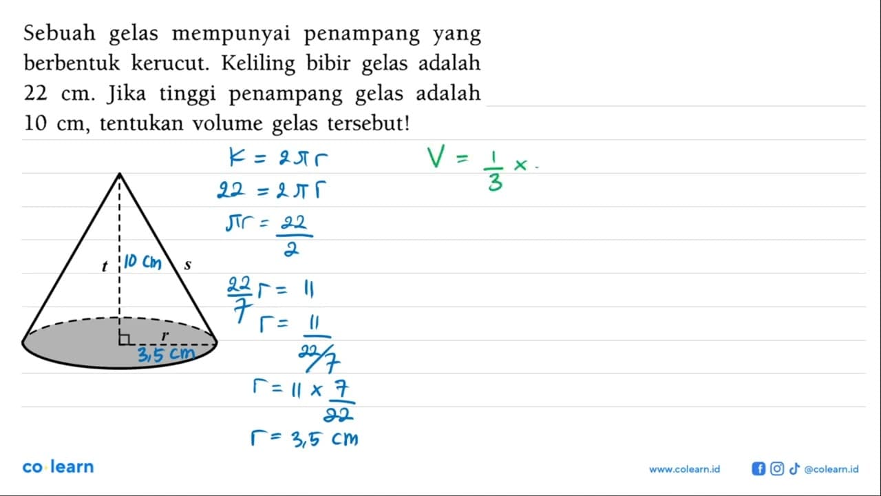 Sebuah gelas mempunyai penampang yang berbentuk kerucut.