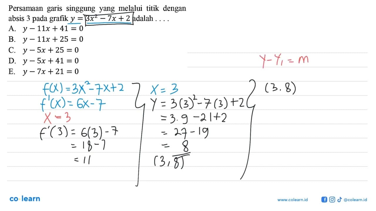 Persamaan garis singgung yang melalui titik dengan absis 3