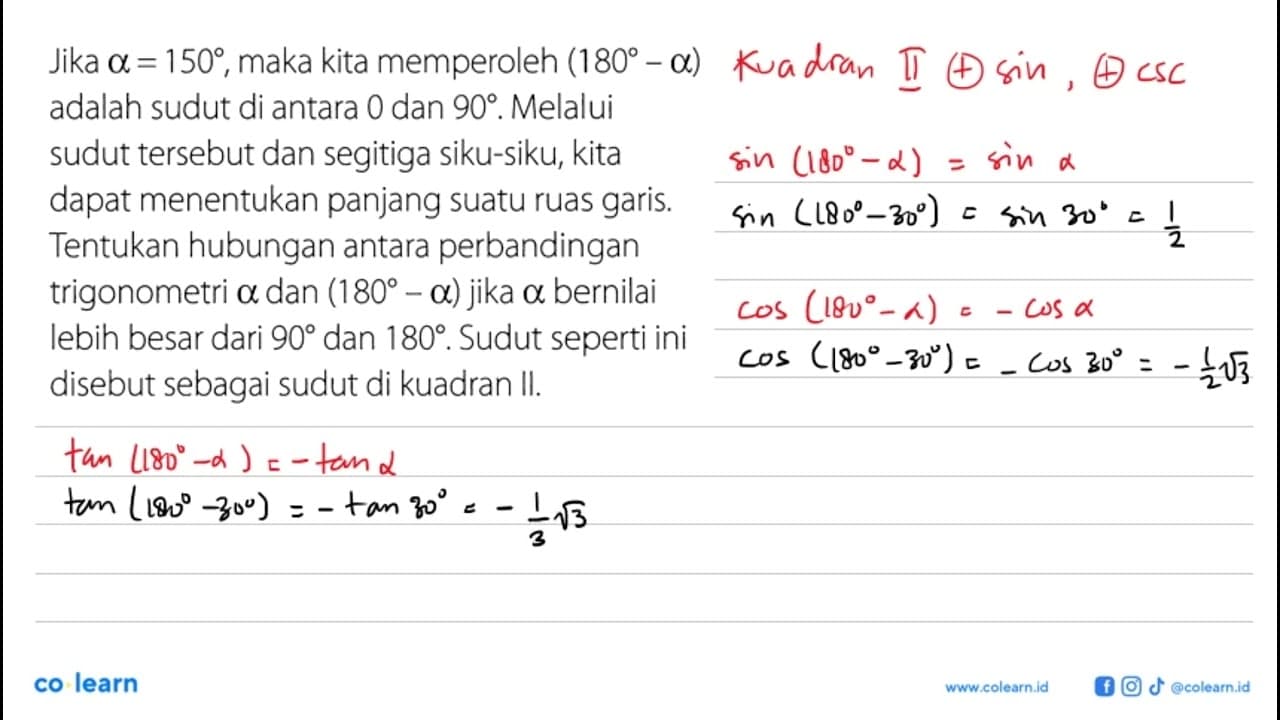 Jika alpha=150, maka kita memperoleh (180-alpha) adalah