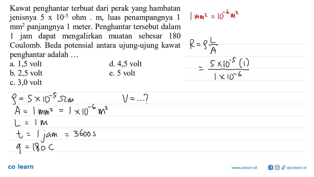 Kawat penghantar terbuat dari perak yang hambatan jenisnya