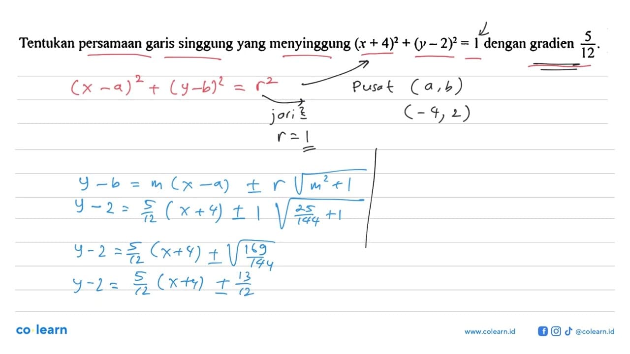 Tentukan persamaan garis singgung yang menyinggung