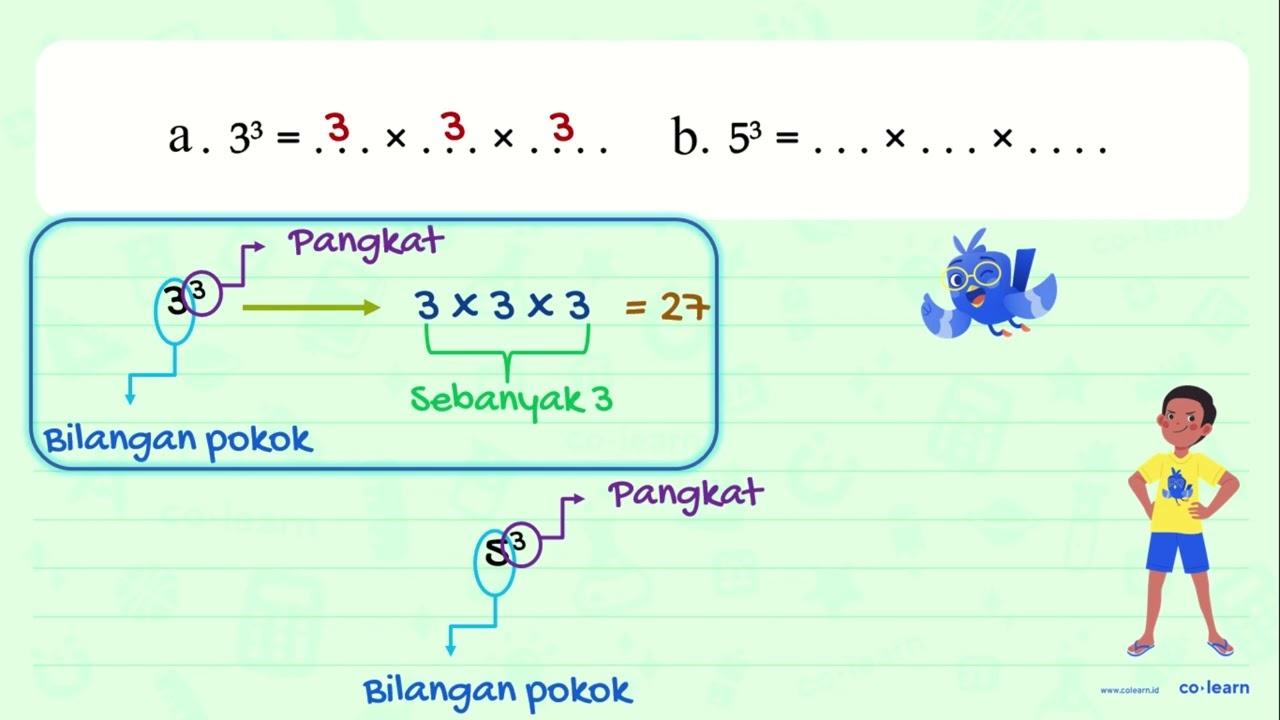 a. 3^3 = . . . x . . . x . . . . b. 5^3 = . . . x . . . x .