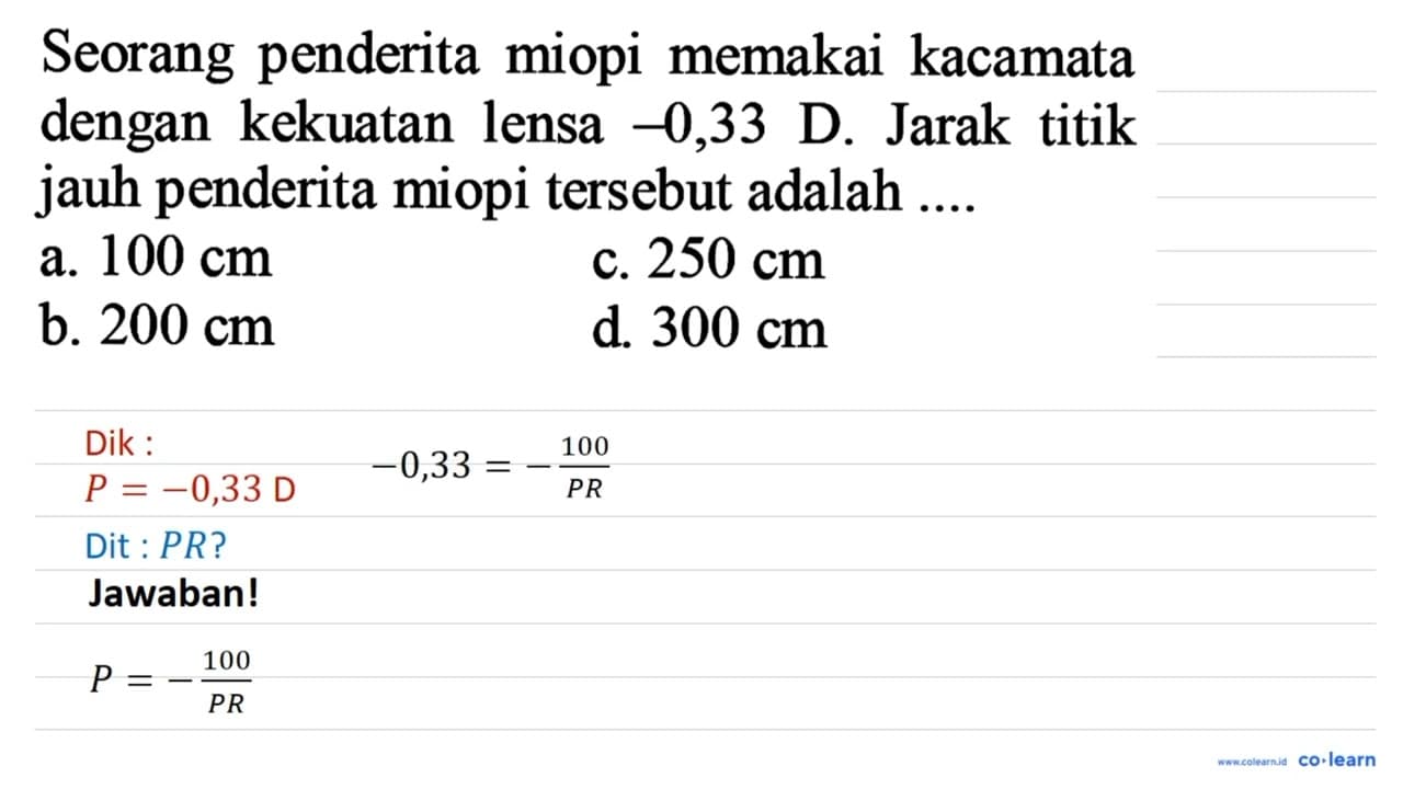 Seorang penderita miopi memakai kacamata dengan kekuatan