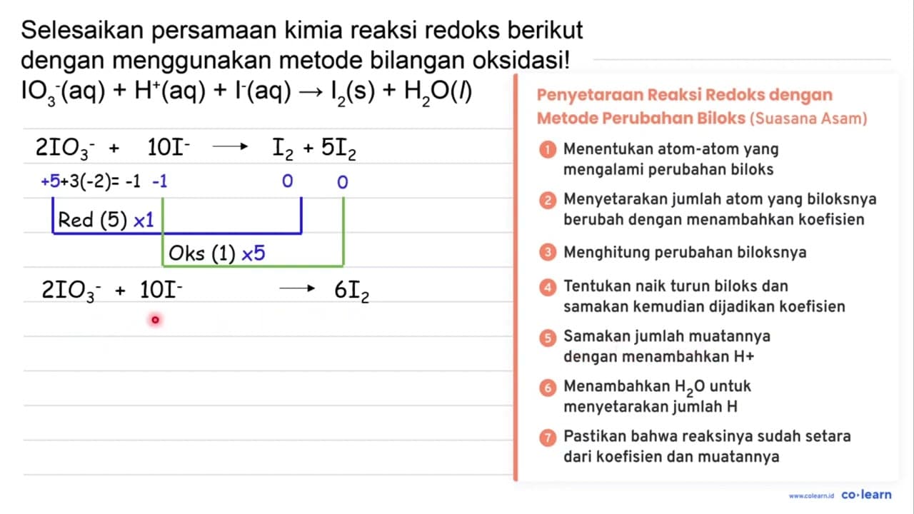 Selesaikan persamaan kimia reaksi redoks berikut dengan