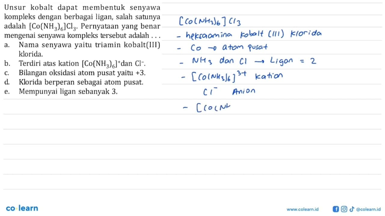 Unsur kobalt dapat menbentuk senyawa kompleks dengan