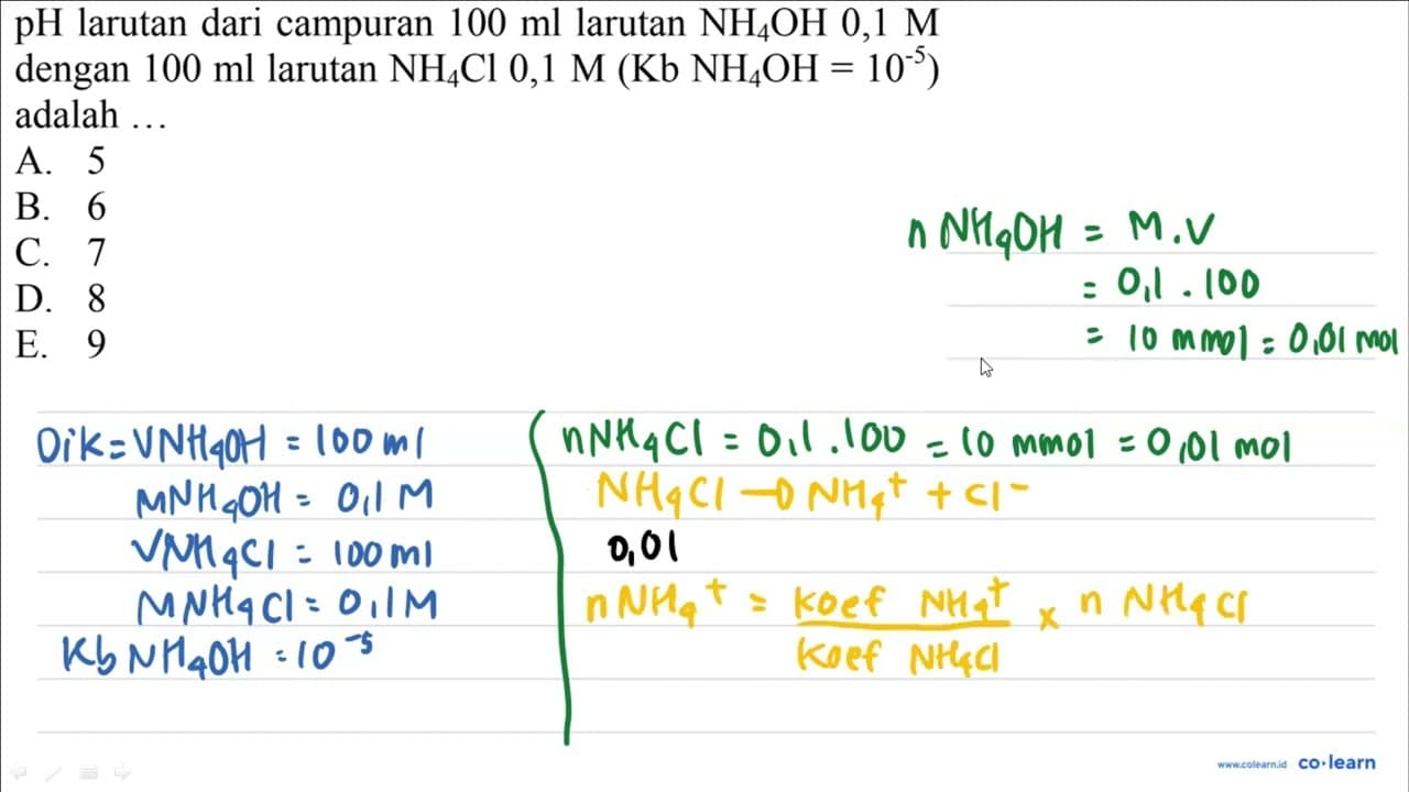 pH larutan dari campuran 100 ml larutan NH4 OH 0,1 M dengan
