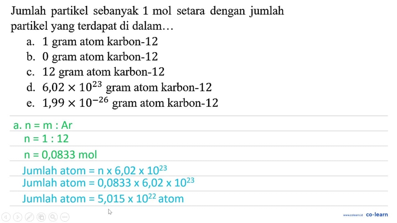 Jumlah partikel sebanyak 1 mol setara dengan jumlah