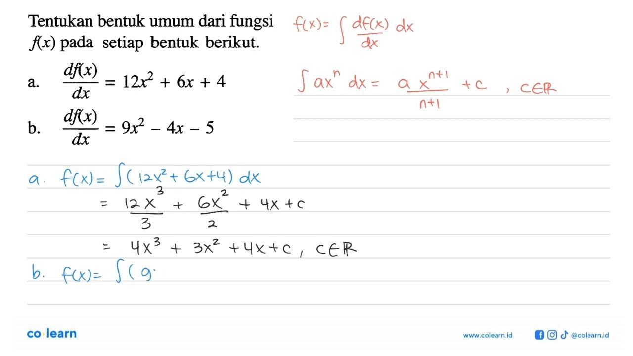 Tentukan bentuk umum dari fungsi f(x) pada setiap bentuk