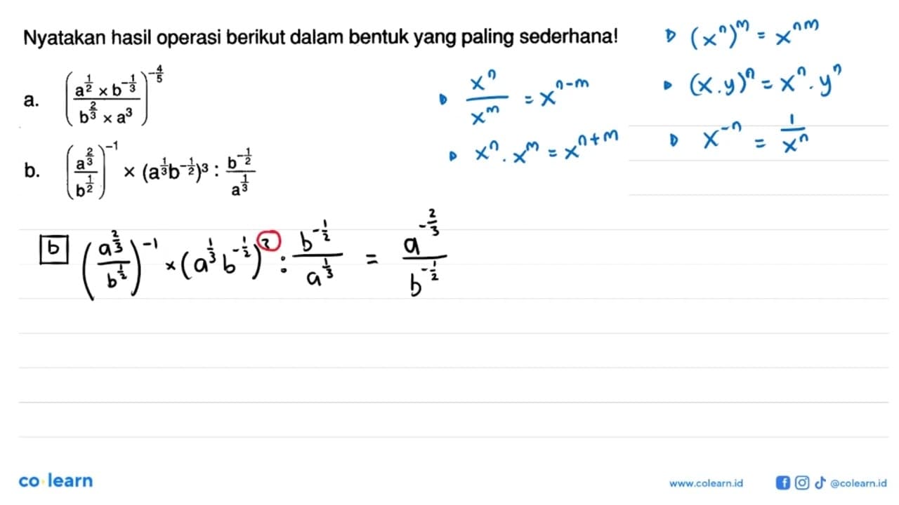 Nyatakan hasil operasi berikut dalam bentuk yang paling