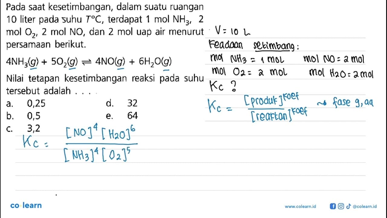 Pada saat kesetimbangan, dalam suatu ruangan 10 liter pada