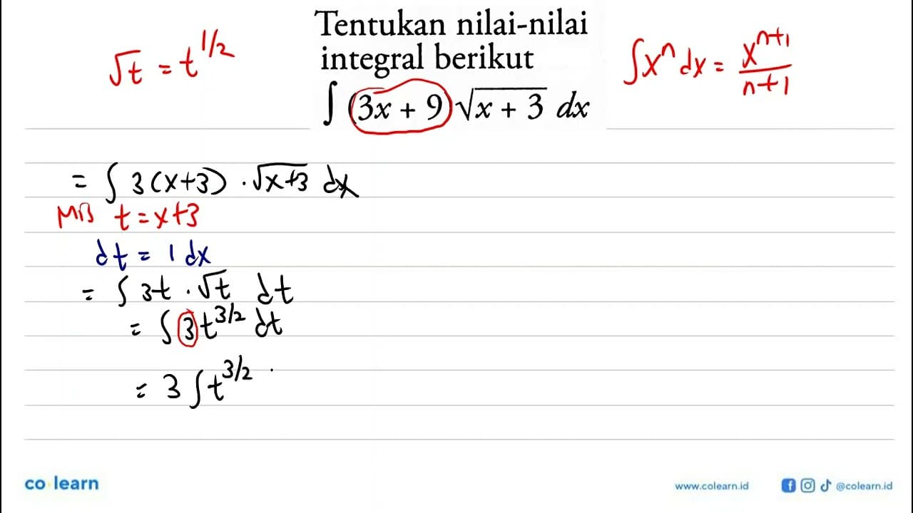 Tentukan nilai-nilai integral berikut integral (3x+9)