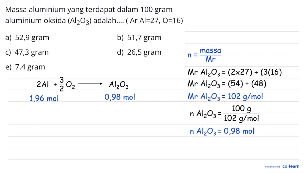 Massa aluminium yang terdapat dalam 100 gram aluminium