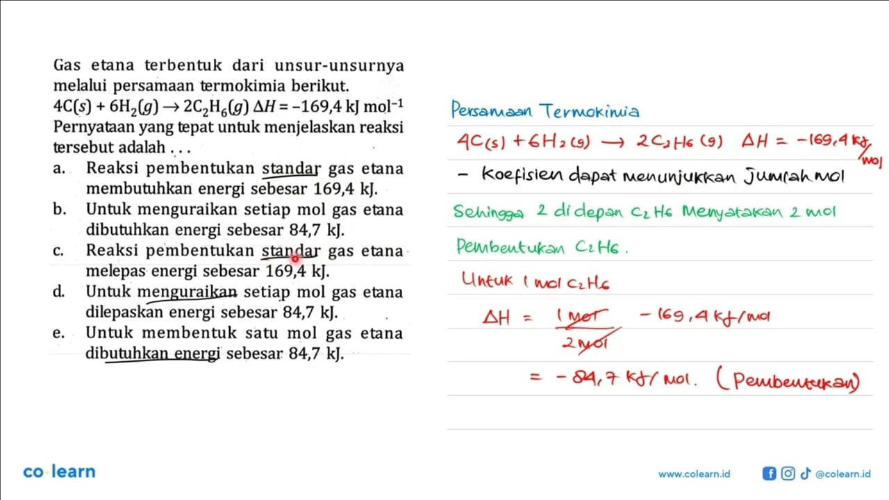 Gas etana terbentuk dari unsur-unsurnya melalui persamaan