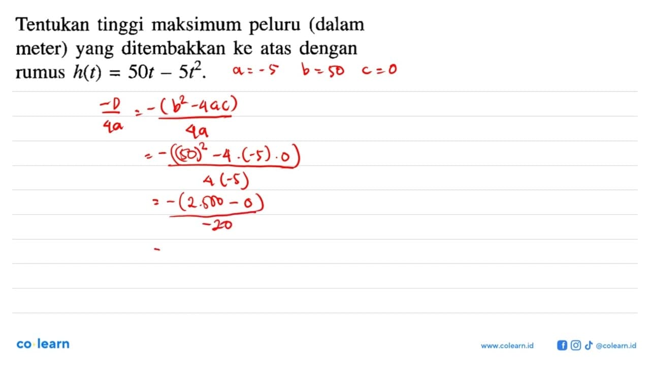 Tentukan tinggi maksimum peluru (dalam meter) yang
