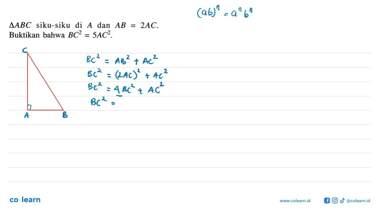 segitiga ABC siku-siku di A dan AB=2AC . Buktikan bahwa