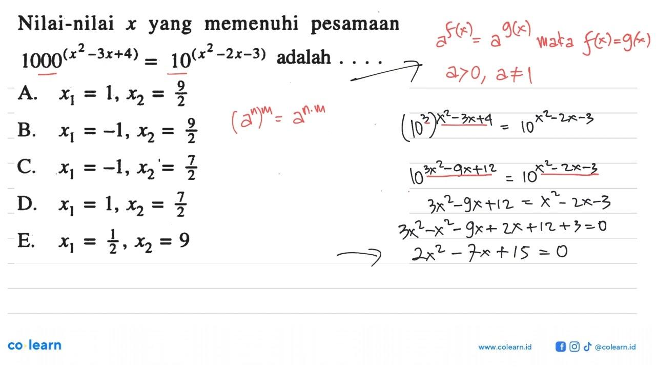 Nilai-nilai x yang memenuhi pesamaan