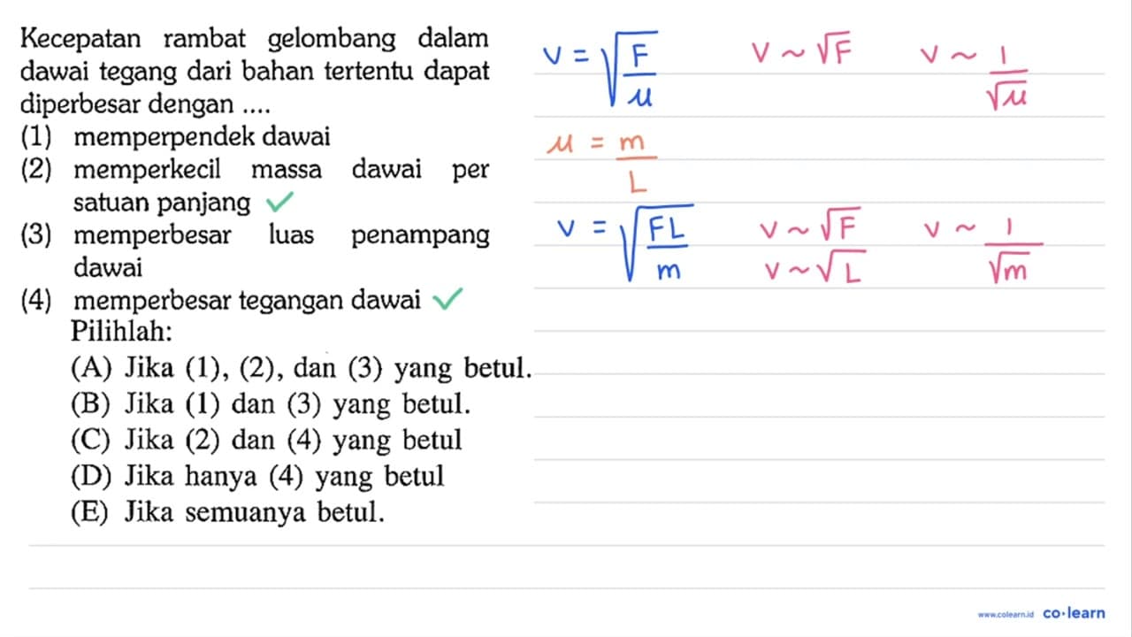 Kecepatan rambat gelombang dalam dawai tegang dari bahan