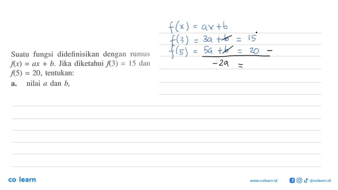 Suatu fungsi didefinisikan dengan rumus f(x) = ax + b. Jika