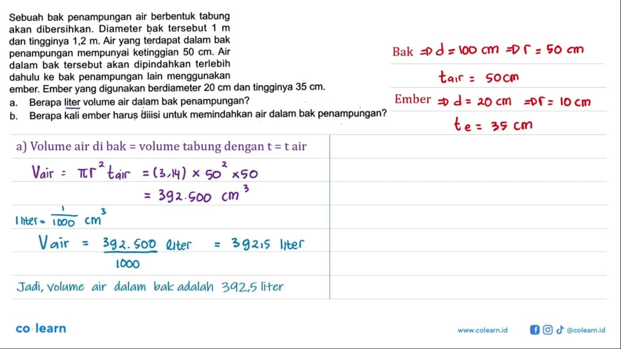 Sebuah bak penampungan air berbentuk tabung akan