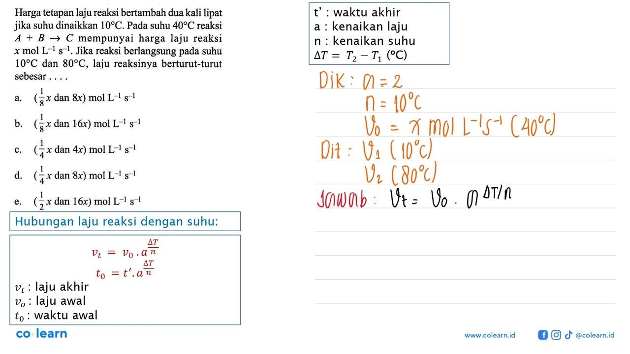 Harga tetapan laju reaksi bertambah dua kali lipat jika