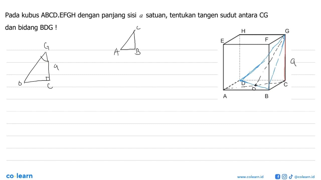 Pada kubus ABCD.EFGH dengan panjang sisi a satuan, tentukan