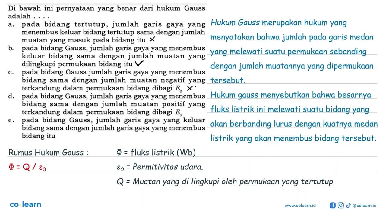 Di bawah ini pernyataan yang benar dari hukum Gauss adalah