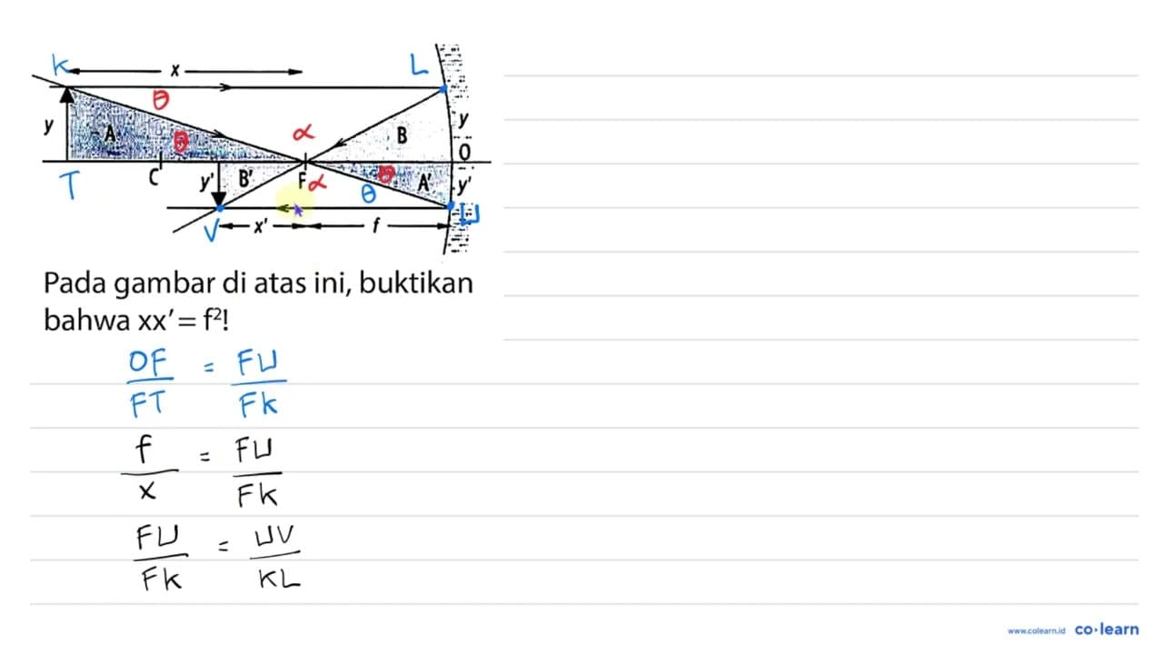 x y A B y O C y' B' F A' y' x' f Pada gambar di atas ini,