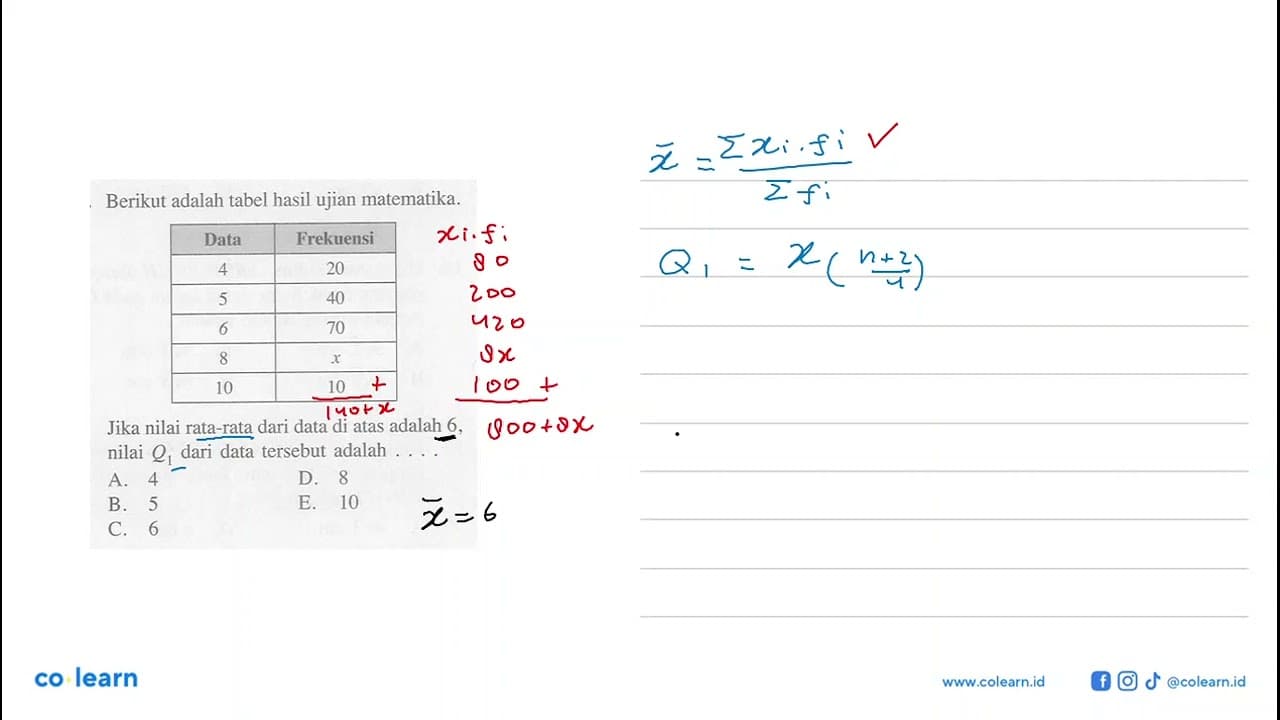 Beriku adalah tabel hasil ujian matematika. Data Frekuensi