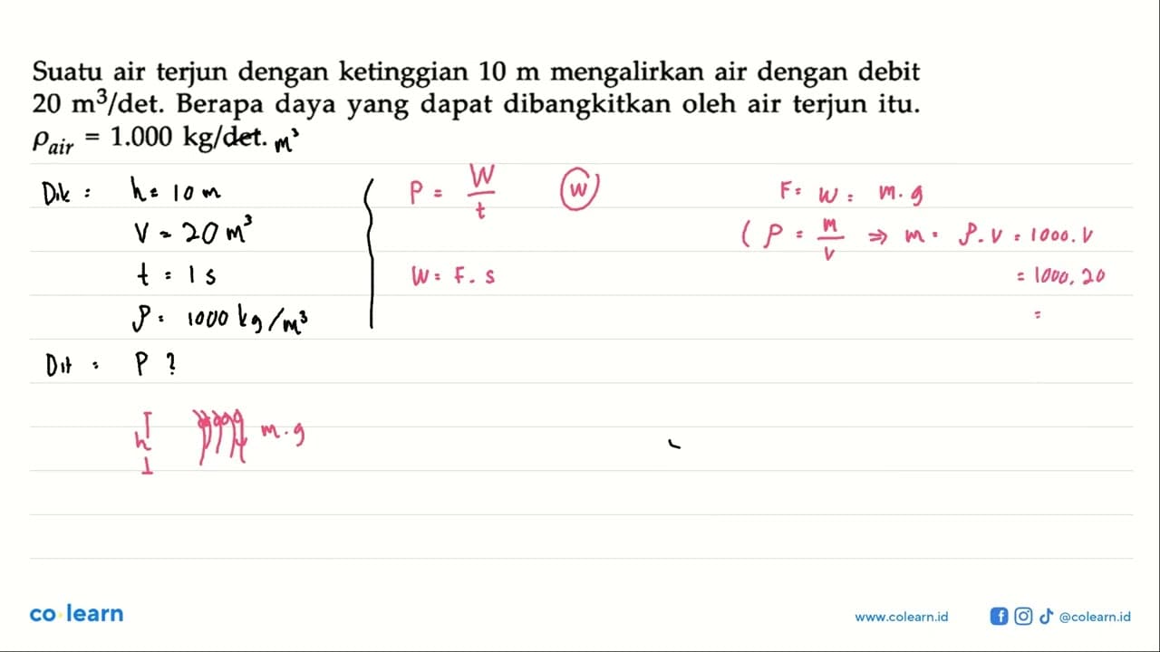 Suatu air terjun dengan ketinggian 10 m mengalirkan air