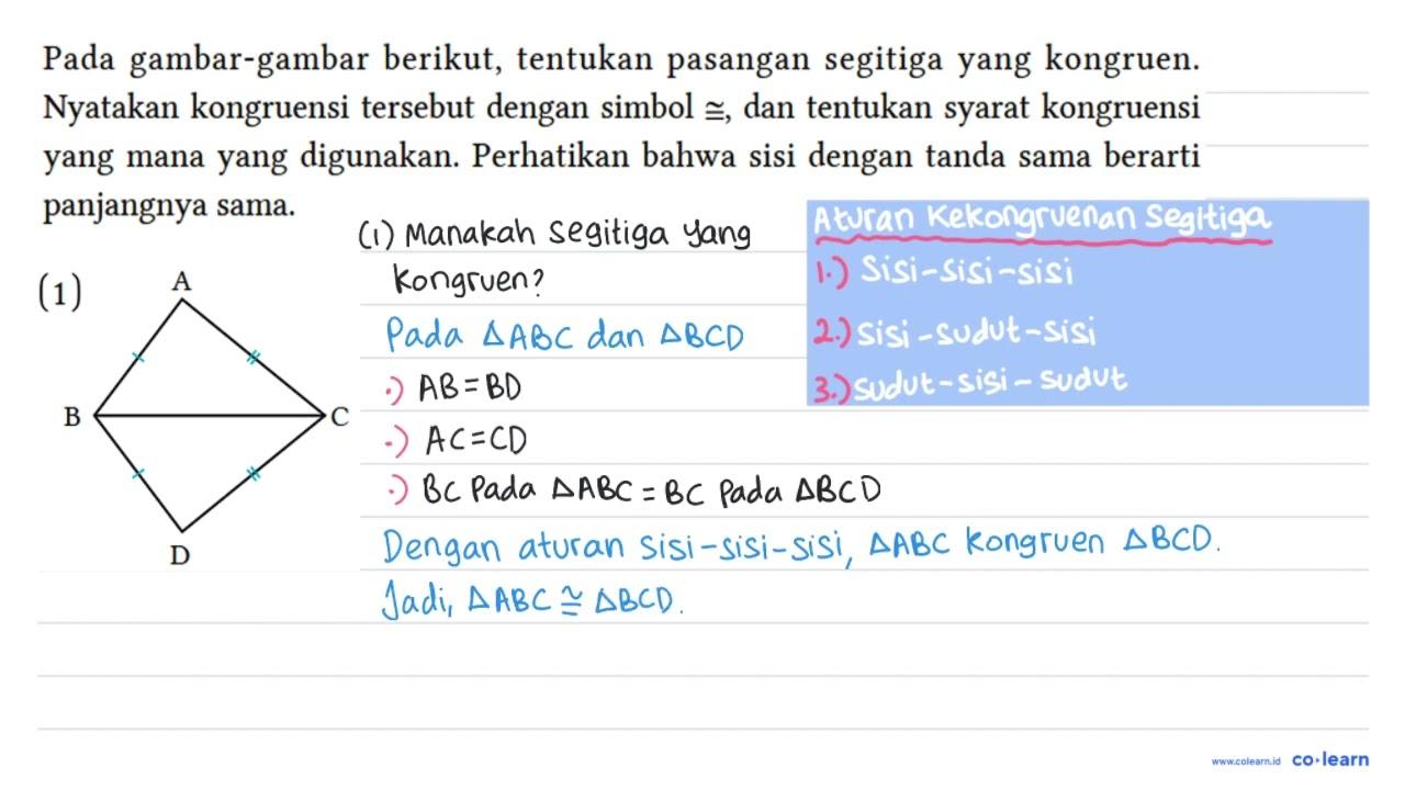 Pada gambar-gambar berikut, tentukan pasangan segitiga yang