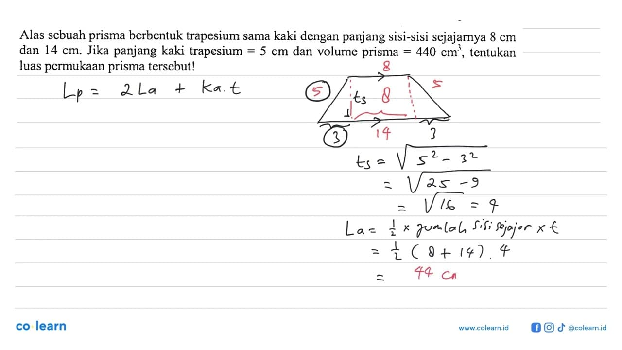 Alas sebuah prisma berbentuk trapesium sama kaki dengan