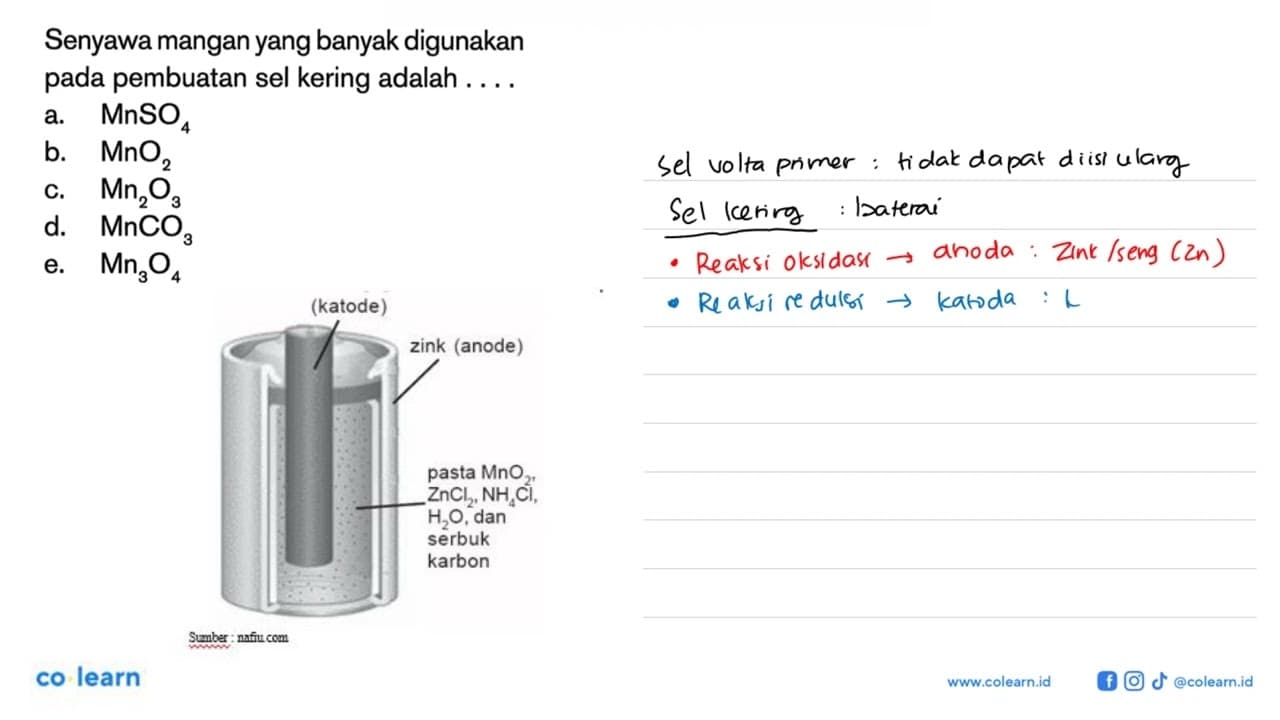 Senyawa mangan yang banyak digunakan pada pembuatan sel